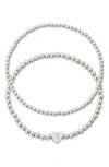 Adornia Beaded Initial Charm Bracelet Set In Silver