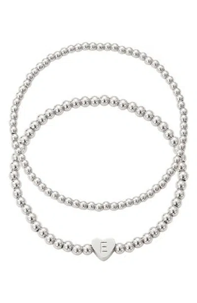 Adornia Beaded Initial Charm Bracelet Set In Silver