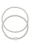 Adornia Beaded Initial Charm Bracelet Set In Silver