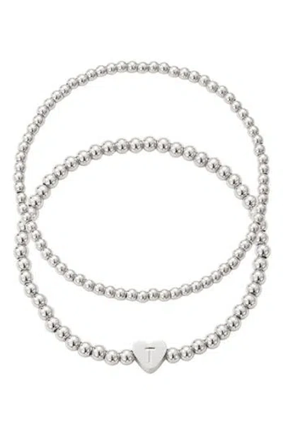 Adornia Beaded Initial Charm Bracelet Set In Silver