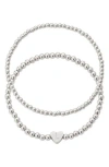 Adornia Beaded Initial Charm Bracelet Set In Silver