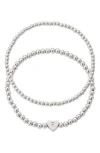 Adornia Beaded Initial Charm Bracelet Set In Silver