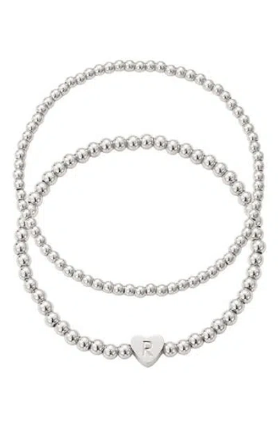 Adornia Beaded Initial Charm Bracelet Set In Silver
