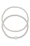 Adornia Beaded Initial Charm Bracelet Set In Silver