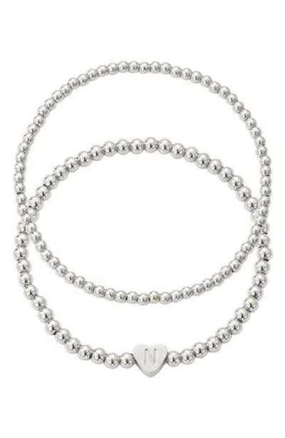 Adornia Beaded Initial Charm Bracelet Set In Silver