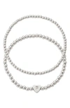 Adornia Beaded Initial Charm Bracelet Set In Silver