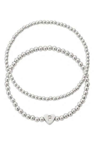 Adornia Beaded Initial Charm Bracelet Set In Silver