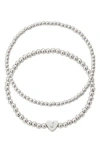 Adornia Beaded Initial Charm Bracelet Set In Silver