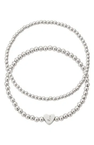 Adornia Beaded Initial Charm Bracelet Set In Silver
