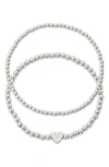 Adornia Beaded Initial Charm Bracelet Set In Silver