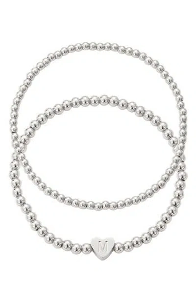 Adornia Beaded Initial Charm Bracelet Set In Silver