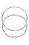 Adornia Beaded Initial Charm Bracelet Set In Silver