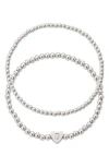 Adornia Beaded Initial Charm Bracelet Set In Silver
