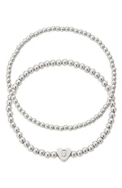 Adornia Beaded Initial Charm Bracelet Set In Silver
