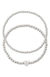 Adornia Beaded Initial Charm Bracelet Set In Silver