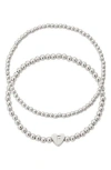 Adornia Beaded Initial Charm Bracelet Set In Silver