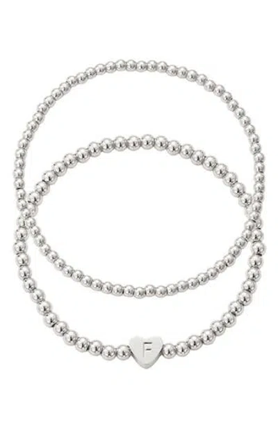 Adornia Beaded Initial Charm Bracelet Set In Silver