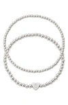 Adornia Beaded Initial Charm Bracelet Set In Silver