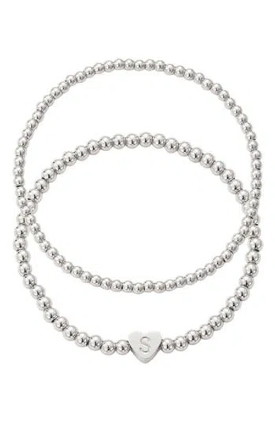 Adornia Beaded Initial Charm Bracelet Set In Silver
