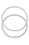 Adornia Beaded Initial Charm Bracelet Set In Silver