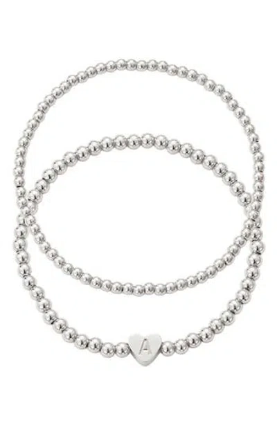 Adornia Beaded Initial Charm Bracelet Set In Silver