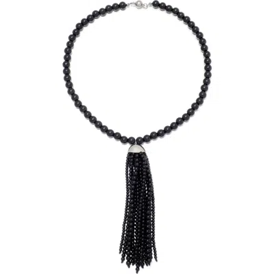 Adornia Beaded Tassel Necklace In Black