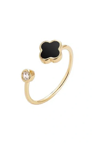 Adornia Black Clover & Crystal Open Band Ring In Gold