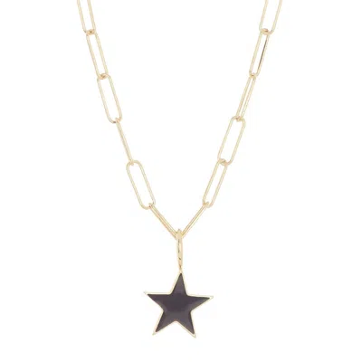 Adornia Black Enamel Star Pendant Necklace Gold