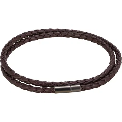 Adornia Braided Leather Double Wrap Bracelet In Brown/ Gunmetal