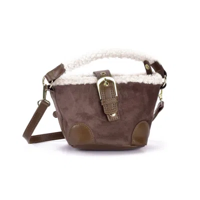 Adornia Brown Belted Bucket Bag With Shearling Detail