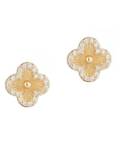 Adornia Button Clover Cubic Zirconia Halo Stud Earrings In Gold