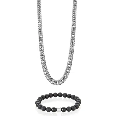 Adornia Chain Necklace & Beaded Bracelet Set In Silver
