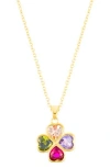 Adornia 14k Gold Plated Adjustable Multicolor Crystal Heart Clover Necklace In Gold/multi
