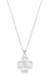 Adornia Sterling Silver Plated Adjustable Clear Crystal Heart Clover Necklace In Silver