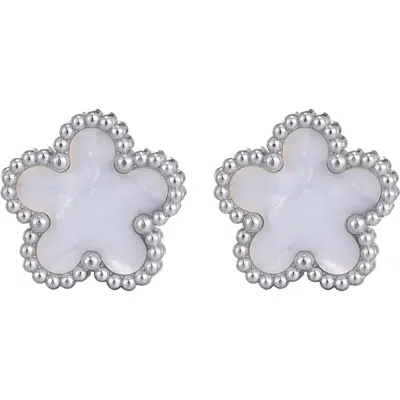 Adornia Clover Stud Earrings In White