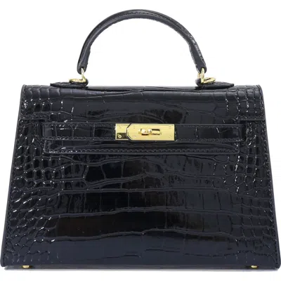 Adornia Croc Embossed Faux Leather Mini Handle Bag In Purple