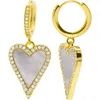 Adornia 14k Gold Plated White Mother-of-pearl Crystal Halo Heart Drop Huggie Earrings In Gold/white