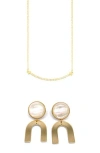 Adornia Crystal Curved Bar Pendant Necklace & Drop Earrings Set In Gold