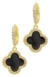 Adornia Crystal Halo Clover Drop Earrings In Gold,black