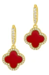 Adornia 14k Gold Plated Crystal Halo Orange Clover Dangle Huggie Earrings In Gold/orange