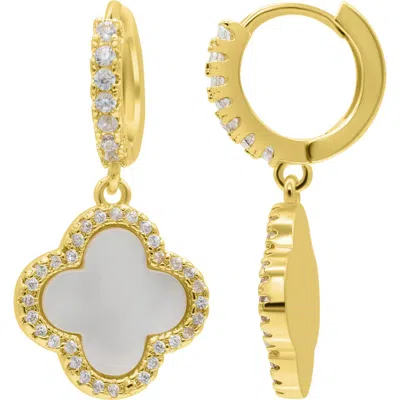 Adornia Crystal Halo Clover Hoop Earrings In Gold