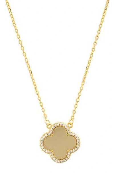 Adornia 14k Gold Plated Crystal Halo Matte Center Clover Necklace