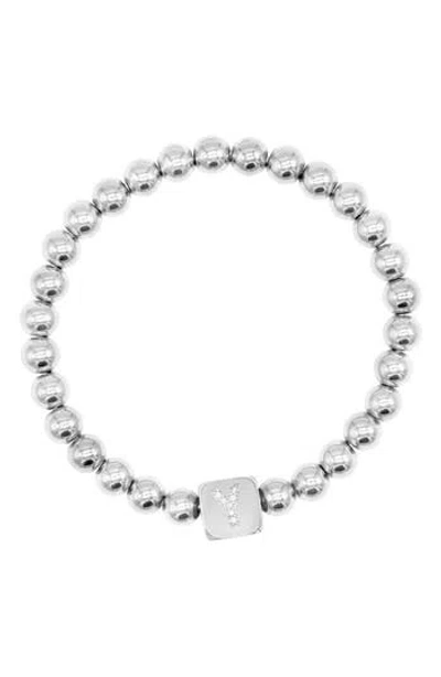 Adornia Crystal Initial Stretch Bracelet In Silver-y