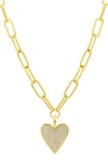 Adornia Crystal Pavé Heart Pendant Oval Link Chain Necklace In Gold