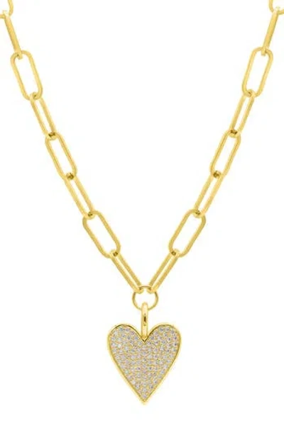 Adornia Crystal Pavé Heart Pendant Oval Link Chain Necklace In Gold