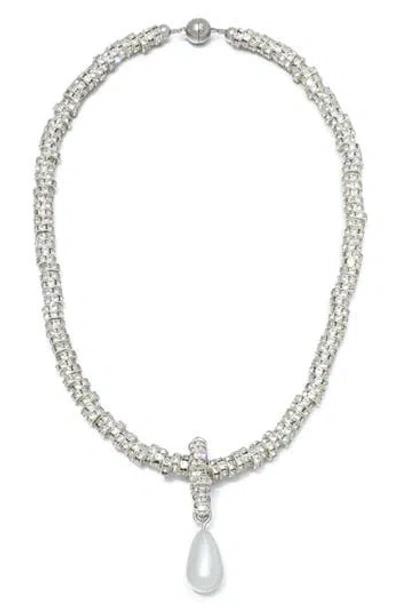Adornia Silver Plated Oversized Pearl On A Magnetic Clasp Chain In White