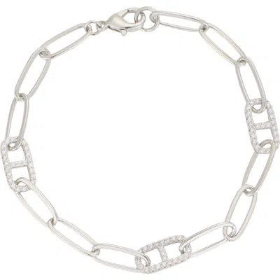 Adornia Cubic Zirconia Anchor Link Paperclip Chain Bracelet In Metallic
