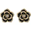 Adornia Cubic Zirconia Black Enamel Floral Stud Earrings In Black