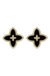 Adornia 14k Gold Plated Cz Black Statement Flower Stud In Black