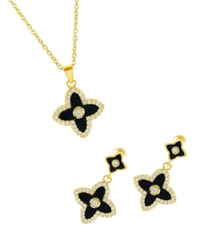 Adornia Cubic Zirconia Gold 2-piece Black Inlay Clover Necklace And Earrings Set
